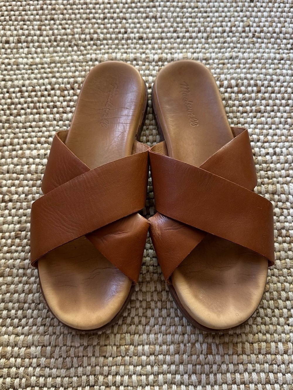 Madewell Cognac Leather Crisscross Slide Sandals - Women